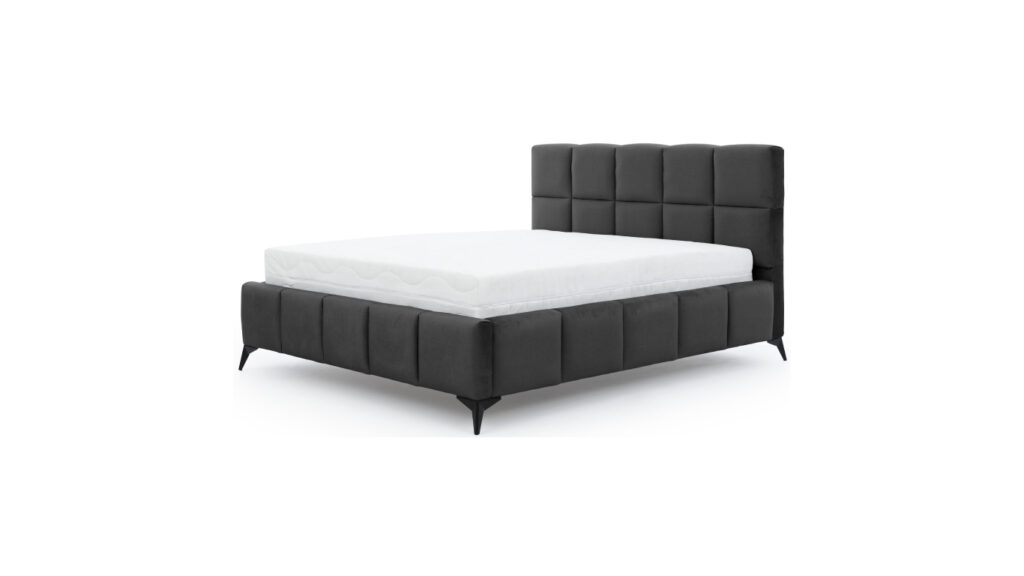 Łóżko tapicerowane Mist 140x200 w tkaninie Loco-05 z pikowanym zagłówkiem i czarnymi nóżkami