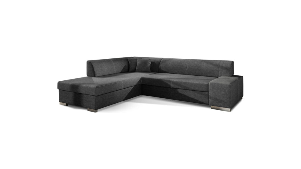 Narożnik rozkładany Porto w tkaninie Sawana-05 z funkcją spania i pojemnikiem na pościel