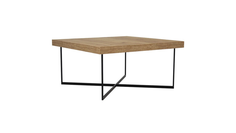 Loftowy stolik kawowy Metal 80x80 z czarną metalową ramą i laminowanym blatem odpornym na wysokie temperatury