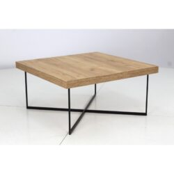 Loftowy stolik kawowy Metal 80x80 cm z czarną metalową ramą i laminowanym blatem w naturalnym dekorze drewna