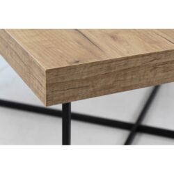 Loftowy stolik kawowy Metal 80x80 cm z czarną metalową ramą i laminowanym blatem w naturalnym dekorze drewna
