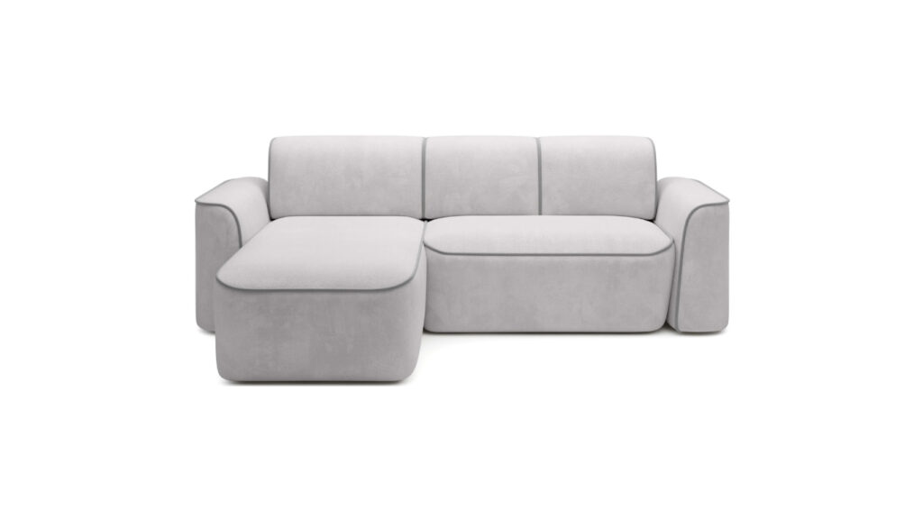 Narożnik elektryczny rozkładany Ume w kształcie litery L obity welurem z kontrastowymi przeszyciami