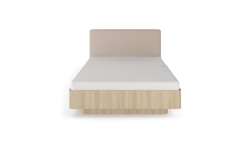 Łóżko tapicerowane Viki 160x200 z drewnianymi nogami i tapicerowanym zagłówkiem w stylu skandynawskim