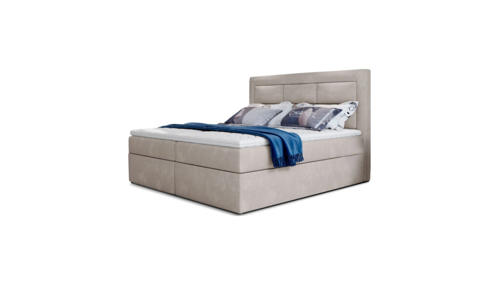 Łóżko kontynentalne Vivre 140x200 z wysokim pikowanym zagłówkiem i tapicerką w kolorze Paros-02