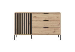 Komoda Tally 138 w kolorze dąb artisan z antracytem, nowoczesny design z metalowymi czarnymi nogami