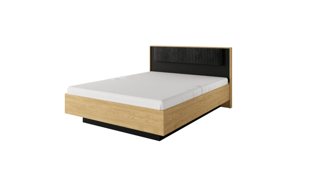 Łóżko Baltic 160x200 z jasnego drewna dębowego baltic z czarnymi metalowymi nogami i uchwytami