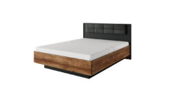 Łóżko Milton 160x200 DREW w kolorze kasztanowym z antracytowym tapicerowanym wezgłowiem i oświetleniem