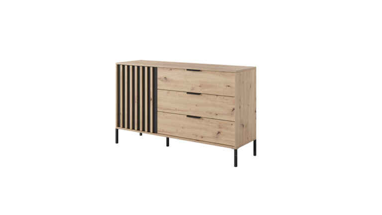 Komoda Tally 138 w kolorze dąb artisan z antracytem, nowoczesny design i metalowe czarne nogi