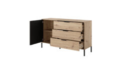 Komoda Tally 138 w kolorze dąb artisan z antracytem, nowoczesny design i funkcjonalne szuflady