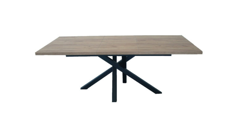 Stół rozkładany Lego 170x90 cm z wstawką 40 cm, blat z forniru, czarne metalowe nogi