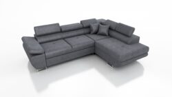 Narożnik SATURN PREMIUM w tkaninie Kingston z regulowanymi zagłówkami i chromowanymi nóżkami