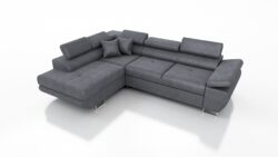 Narożnik SATURN PREMIUM w tkaninie Kingston z regulowanymi zagłówkami i chromowanymi nóżkami