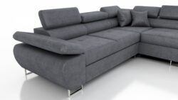 Narożnik SATURN PREMIUM w tkaninie Kingston z regulowanymi zagłówkami i chromowanymi nóżkami