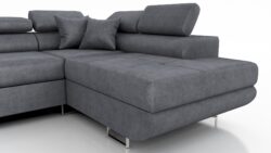 Narożnik SATURN PREMIUM w tkaninie Kingston z regulowanymi zagłówkami i chromowanymi nóżkami
