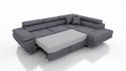 Narożnik SATURN PREMIUM w tkaninie Kingston z regulowanymi zagłówkami i chromowanymi nóżkami