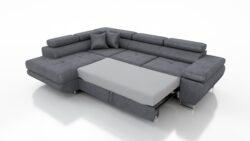 Narożnik SATURN PREMIUM w tkaninie Kingston z regulowanymi zagłówkami i chromowanymi nóżkami