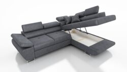 Narożnik SATURN PREMIUM w tkaninie Kingston z regulowanymi zagłówkami i chromowanymi nóżkami