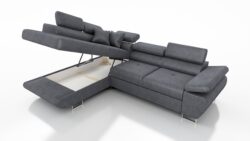 Narożnik SATURN PREMIUM w tkaninie Kingston z regulowanymi zagłówkami i chromowanymi nóżkami