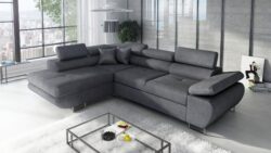 Narożnik SATURN PREMIUM w tkaninie Kingston z regulowanymi zagłówkami i chromowanymi nóżkami